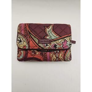 Vera Bradley Trifold Wallet Paisley Quilted Zip Coin ID Window Purple Red